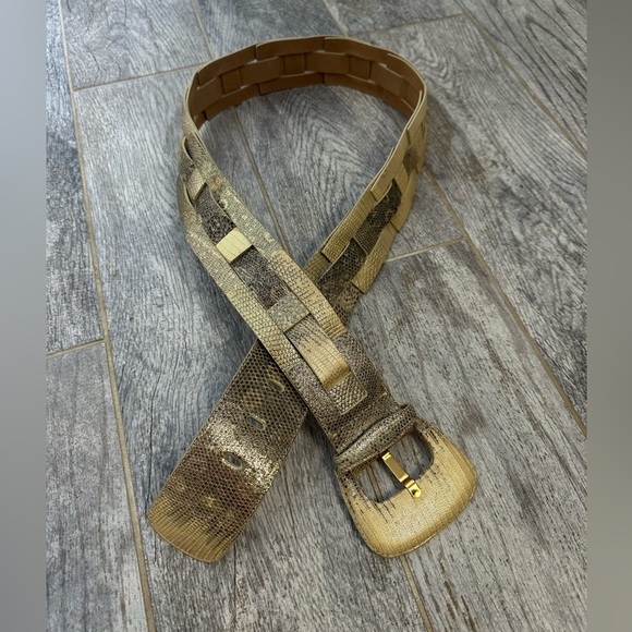 Gold  Lizard  Leather  Metalic Chunky  Belt 44” main image 12